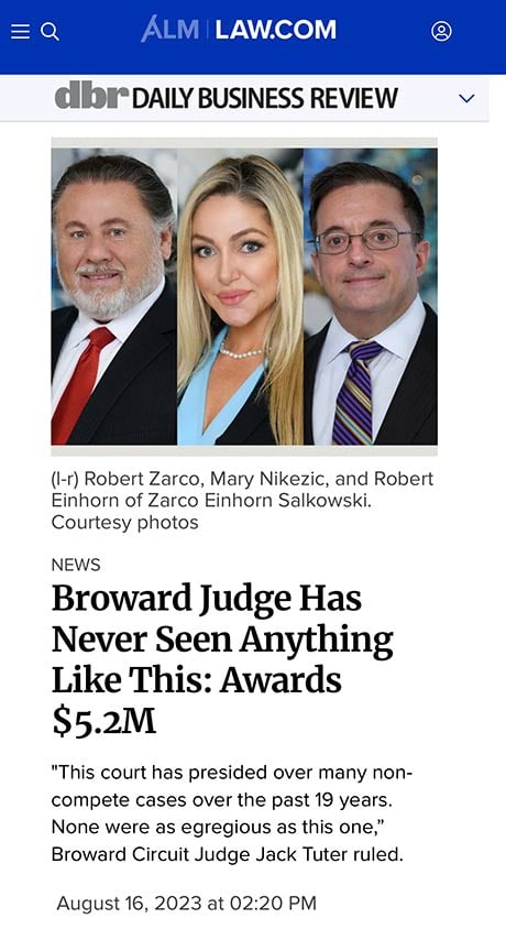 Daily Business Review - Broward Judge Has Never Seen Anything Like This: Awards $5.2M